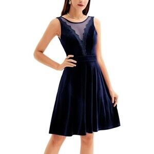 NEW Grace Karin Women's Sleeveless Patchwork Velvet A-Line Dress Blue Size 2XL